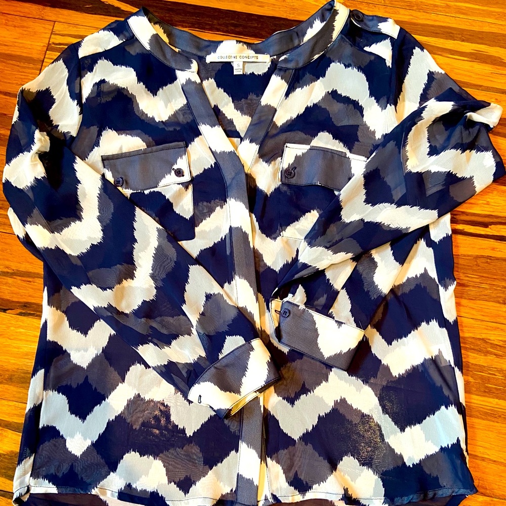 Zig zag striped semi-sheer blouse